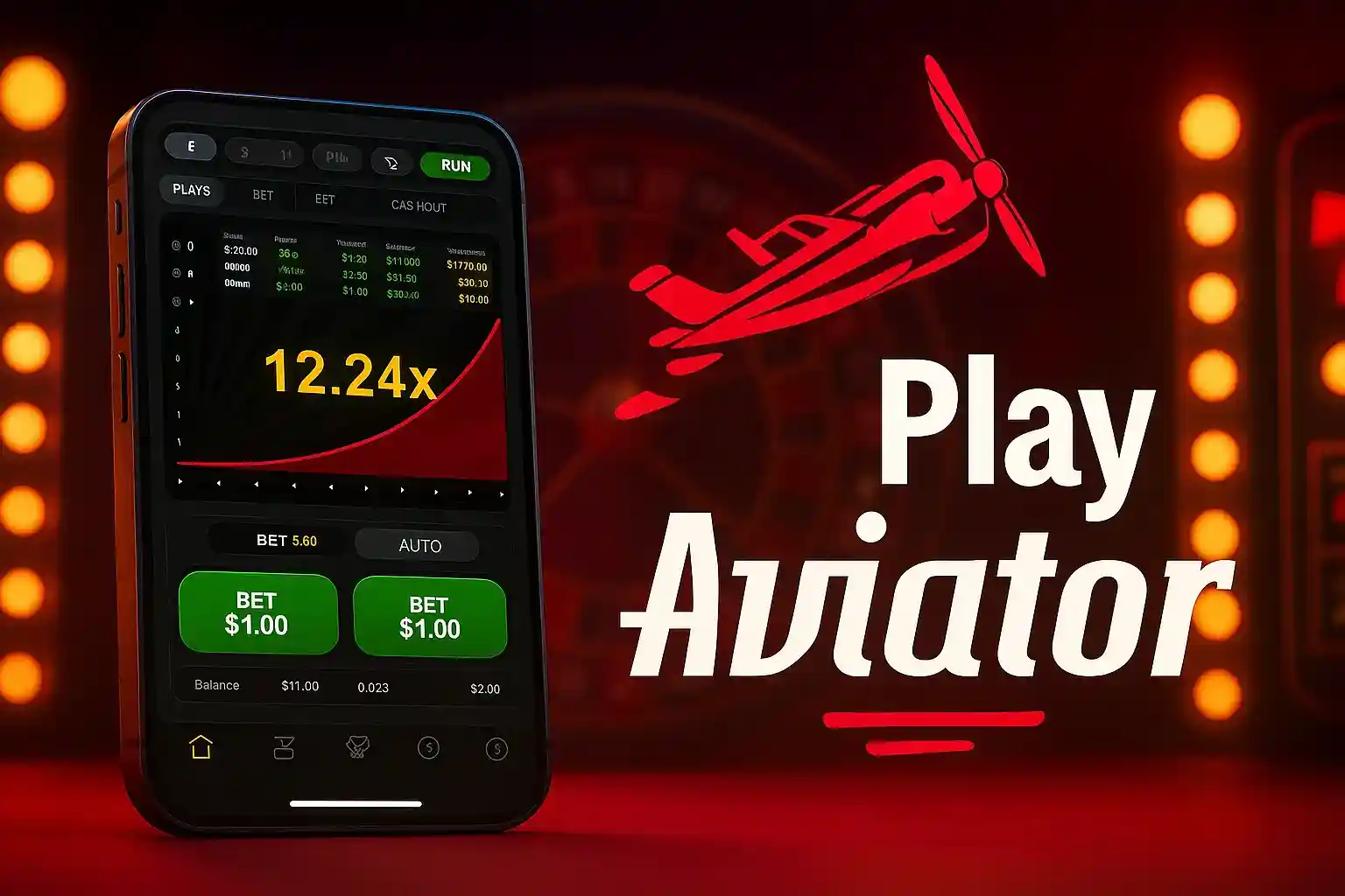 Aviator crash game UI with plane trajectory, multiplier graph, and PHP bets