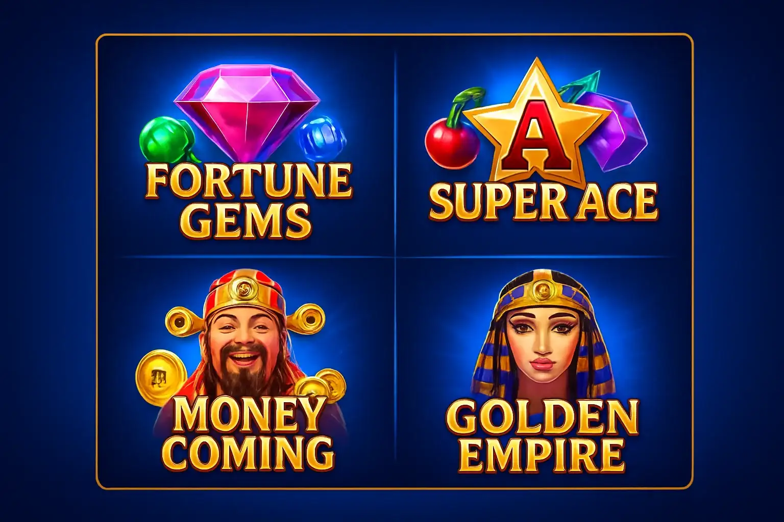 Grid of JILI and PG Soft slot game thumbnails on blue background